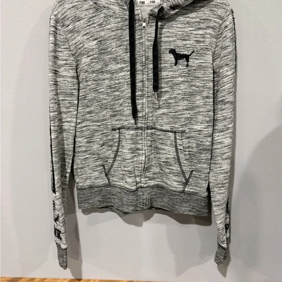 Y2K Style Victoria’s Secret PINK Sequin Dog & Sleeve Logo Hoodie - Small - Picture 1 of 11